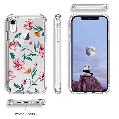 RicHyun Girly Case for iPhone XR, Clear Pink Floral Pattern Soft Flexible TPU Shockproof Case for iPhone XR 2018