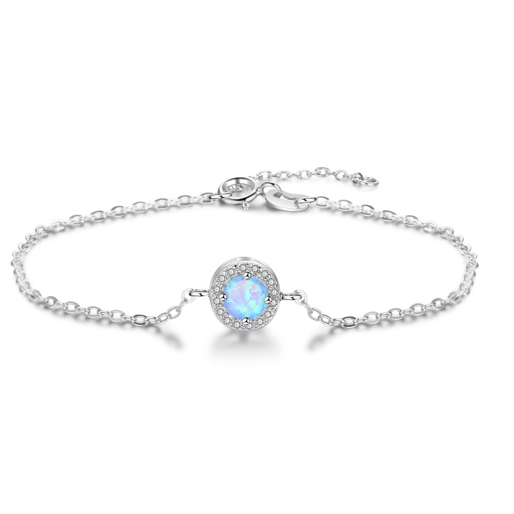 YAZLIND S925 Sterling Silver Adjustable Bracelet Fashion Simple Round Opal Crystal Elegant Women Girls Jewellery for Her
