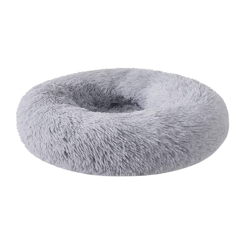 Zhoothyomiru Cat Bed Plush Donut samll dog bed Pet Bed Round Warm Cuddler Kennel Soft Puppy Sofa Nest Warm Soft Plush Comfortable (Light Gray S/37CM) for 2.5KG Pet