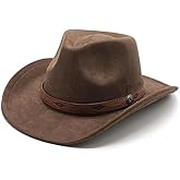 Cowboy Hat, Wide Brim Brown Adult Felt Hat, Classic Stylish Design Adjustable Breathable Comfortable (Brown)