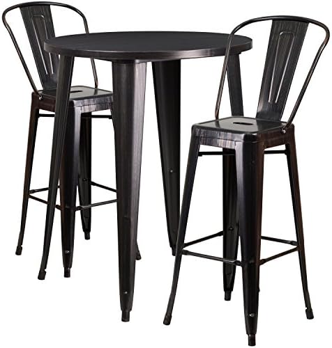 Winston Direct's Leisure Series 30'' Round Metal Bar Height Patio Table Set with 2 Cafe Barstools - Black Patio Set Powder Coat Finish