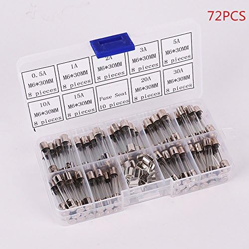 RUITASA Glass Tube Fuse 72pcs 6x30mm Fast-blow Glass Fuses Quick Blow Car Glass Tube Fuses Assorted Kit Amp 0.5A,1A,2A,3A,5A,10A,15A,20A,30A and 10pcs fuse seat