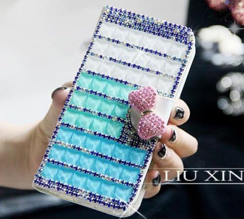New Mint Luxury 3D Fashion Square Bling Diamond Bow Lipstick PU Flip Wallet Leather Case Cover For ZTE MAX N9520 Boost Mobile