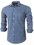 Emiqude Mens Casual Slim Fit Long Sleeve Pocket Inner Contrast Plaid Dress Shirt Large Navy