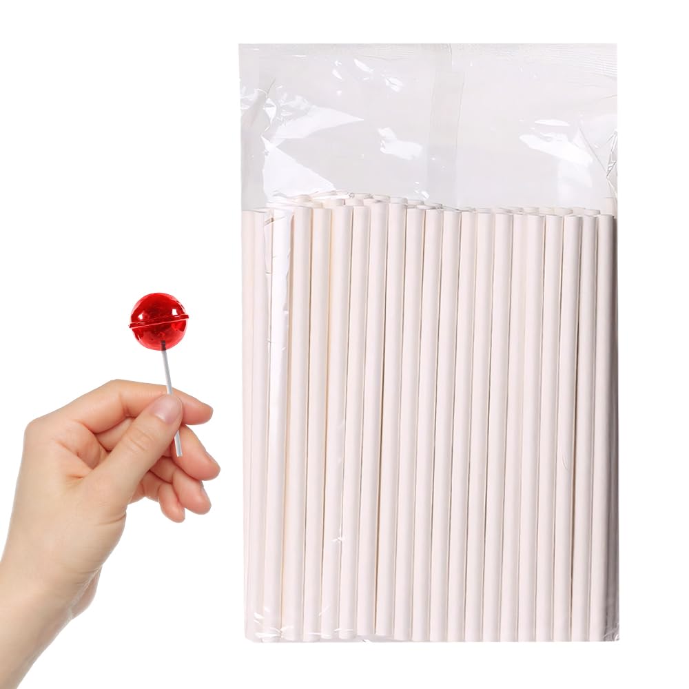 100 White Paper Lollipop Sticks Solid Stick Lollipop Rod Cake Pop Sticks Cake Topper Sticks Lolly Stick Paper Rods Cake Topper Sticksfor Crafts Cake Pops Lollipops Candy Chocolates Cookies 100*4mm