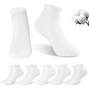 Womens 100% Cotton Ankle Socks Lightweight Breathable White 5 Pairs | Soft knit fabric, moisture-wicking comfort, elastic cuf