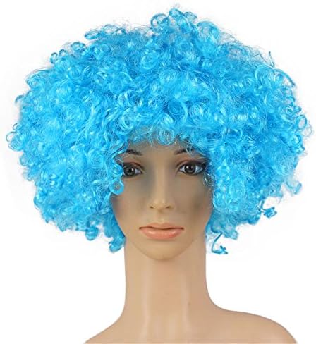Xnferty Wig Head Sets Small Curly Hairg Head Halloween Men Women Clown Wig Hair Extensions (Sky Blue)
