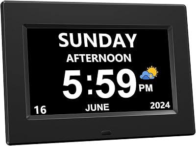 CAZOKASI Auto Dimmable Calendar Day Clock Digital Photo Frame 7 inch Black