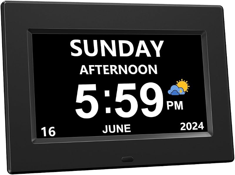 CAZOKASI Auto Dimmable Calendar Day Clock Digital Photo Frame 7 inch Black
