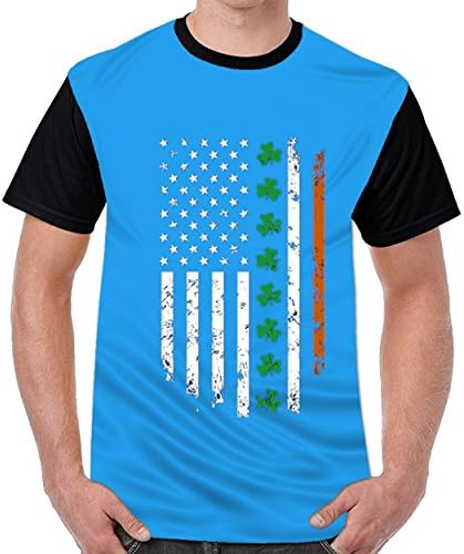 UMPursue Irish American USA Flag Shamrock Mens Graphic Funny T-Shirts Royal Blue