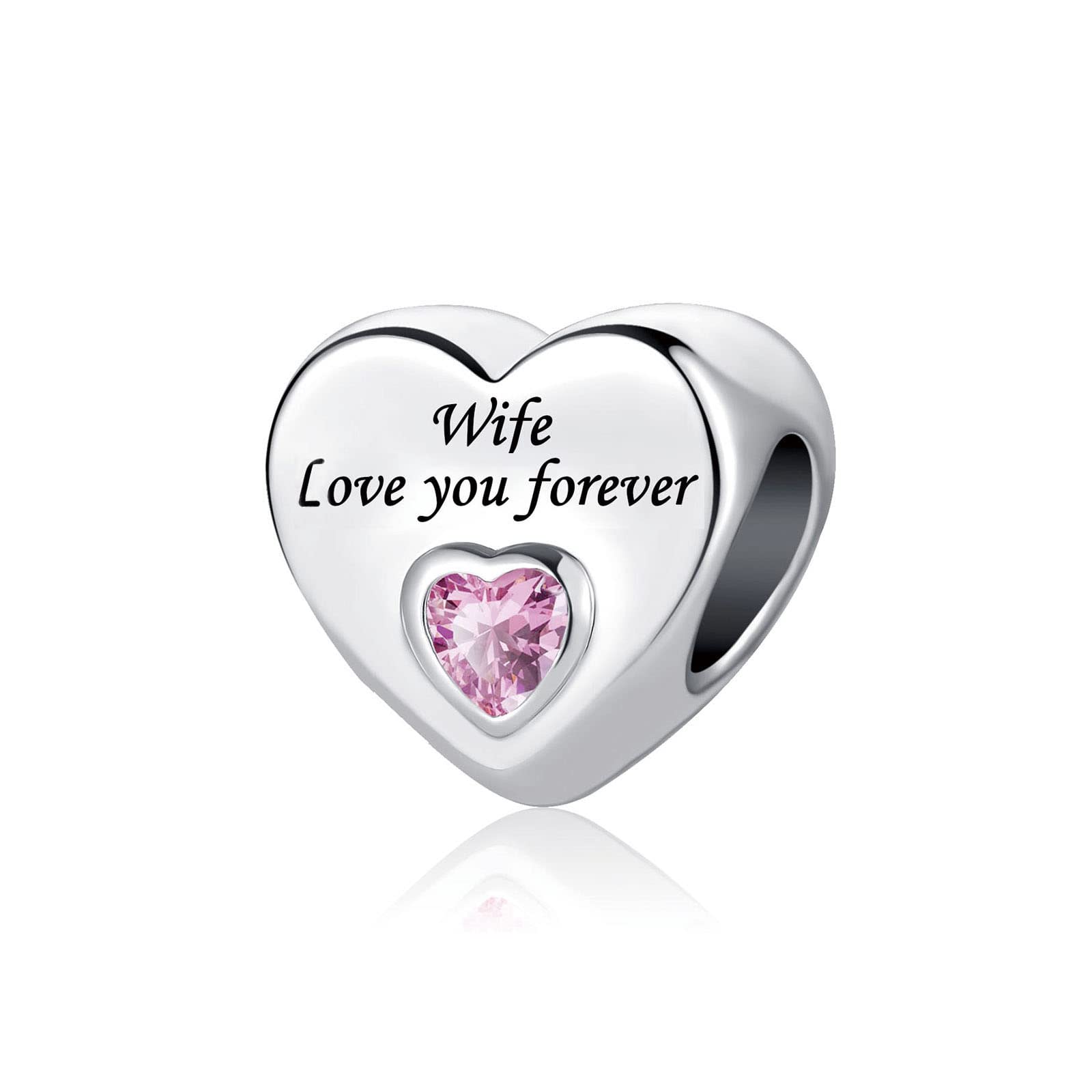 Wife Love You Forever Pink Heart Charm fits Pandora Bracelets Birthday Jewellery Charms Beads Gift for Women Anniversary Present from Husband