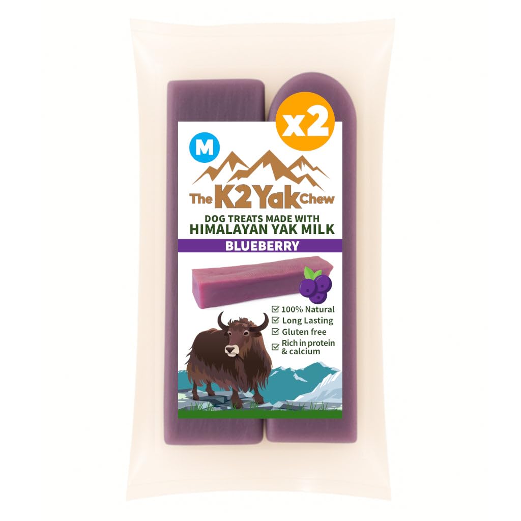 K2 Yak Chews Blueberry Flavour Dog Treat – Natural Himalayan Yak Milk Chew, Long Lasting Dental Stick for Medium Dogs, Vegetarian, Gluten & Grain Free (70–80g, Pack of 2)