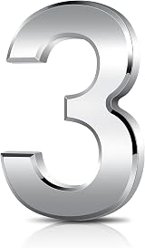 Vicloon 3D Door Numbers 3 Inches Self Adhesive Waterproof Silver 7.6cm