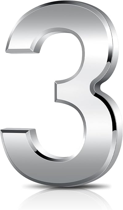 Vicloon 3D Door Numbers 3 Inches Self Adhesive Waterproof Silver 7.6cm