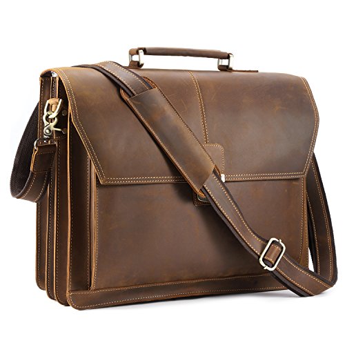 Kattee vintage top leather briefcase,17" laptop me…