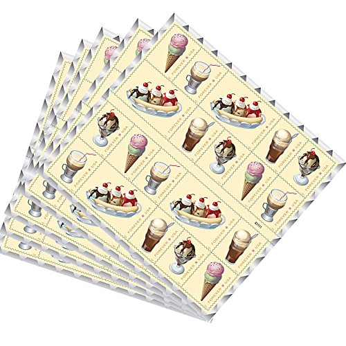 Soda Fountain Favorites USPS Forever First Class Postage Stamp Parties Celebrations Weddings Showers Icecream (5 Sheets of 20 Stamps)