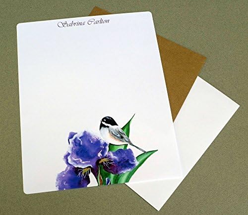 Personalized Stationery Set, Girl's Personalized Stationary Set, Chickadee & Iris Custom Monogrammed Floral Garden Writing Paper Set, Complete Women's Stationery Letter Writing Set With Envelopes