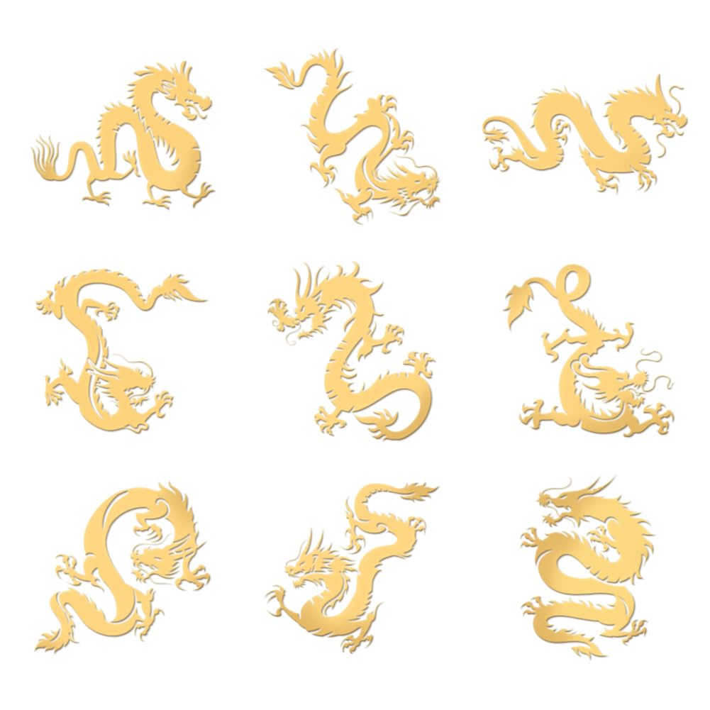 OLYCRAFT 9pcs Oriental Dragon Metal Stickers, Chinese Dragon Pattern, Gold, for Resin Crafts, DIY, Phone, Water Bottle Decor