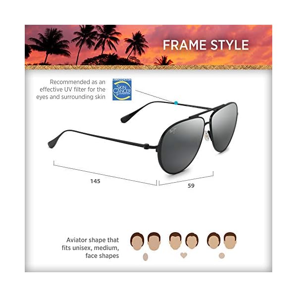 Maui Jim Men’s and Women’s Shallows Polarized Universal Fit Aviator Sunglasses, Black Matte