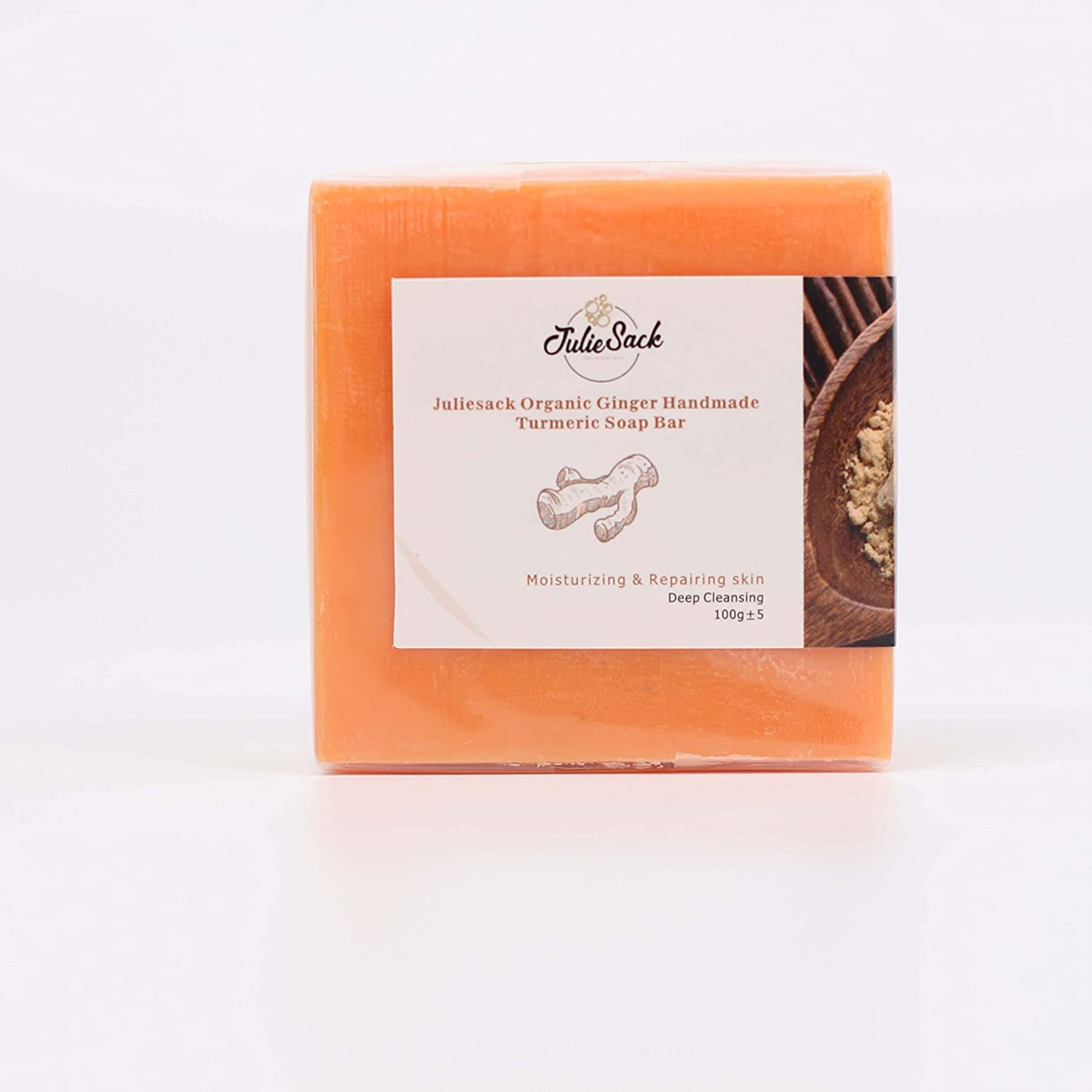 Juliesack Organic Ginger Handmade Turmeric Exfoliating Soap Bar| Acne & Pimples and Blackhead Cleaner | Moisturising/Repairs Skins Comfortable Exquisite Foam For All Skin Type – 100gm