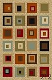 NEW Squares Ivory Modern Design Rubber backed durable Area Rug Carpet 3x5