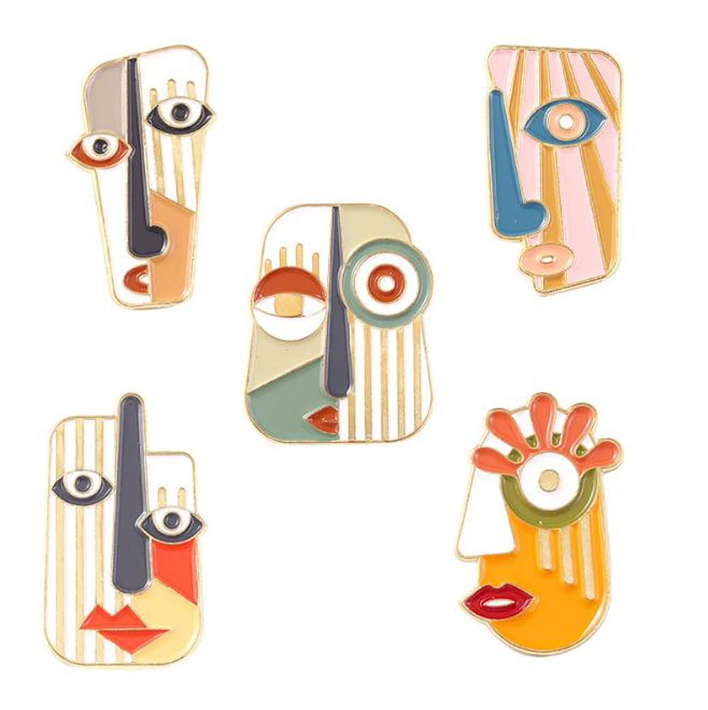 5Pcs Art Mask Enamel Pin Brooch Set - Individual Metal Badge Lapel Collar Pin Fashion Jewelry Accessories