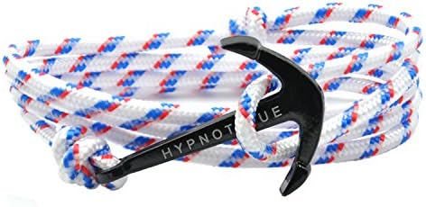 Unisex Black-tone Anchor Sailor Nautical Charm with Nylon Paracord Rope Amulet Cuff Bracelet Jewelry (White)