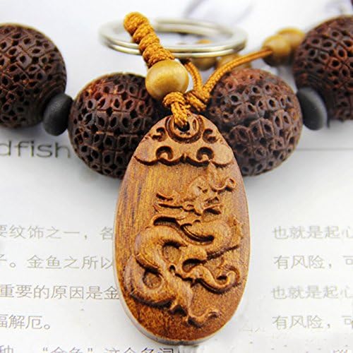 Twelve Chinese Zodiac Signs Rose Wooden Man Lucky Key Ring Women Key Finder (Dragon)