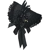 COSDREAMER Girls Women Victorian Tea Party Sun Hat Bows Flowers Straw Hats(Small-Medium,Black)