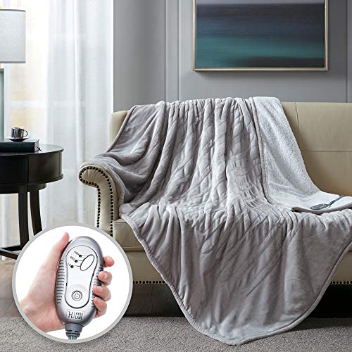 Hyde Lane [Premium] Heated Plush Sherpa Throw Blanket Grey 60x70"- Extremely Soft, Pure Plush and Sherpa Fibers |Pilling Resistant | 3 Heat Settings | Washable - Thumbnail 7
