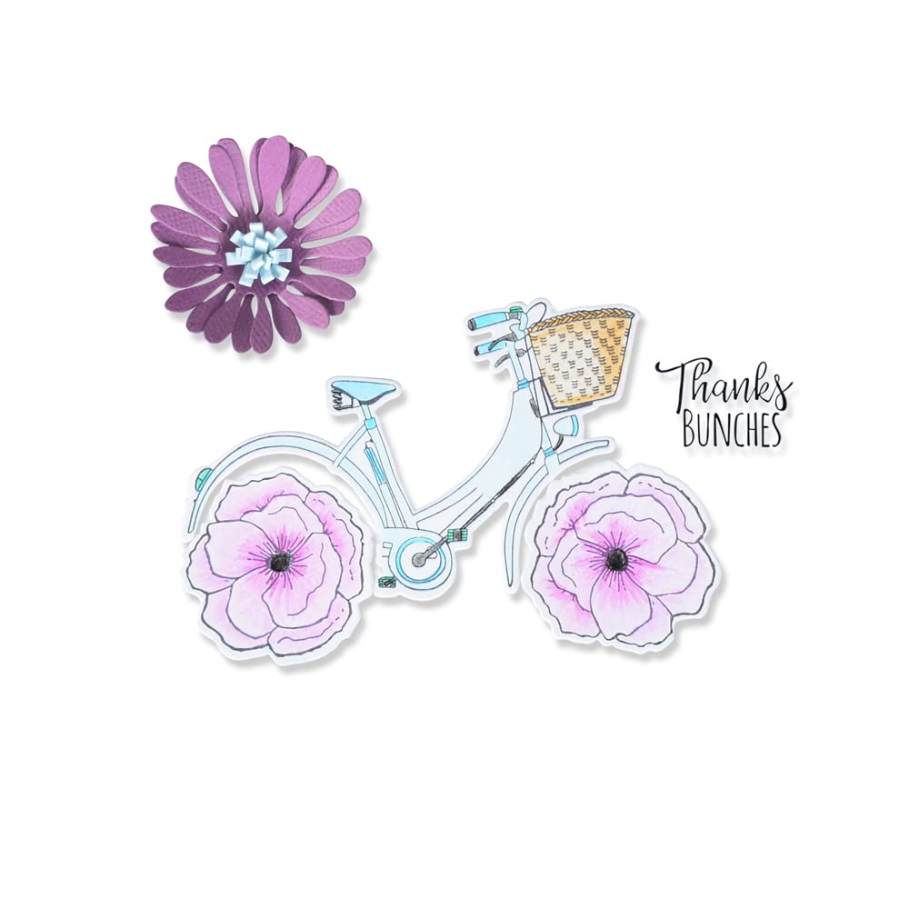 Sizzix Framelits Die Set 4PK w/Stamps Thankful Bicycle by Jen Long, 665322, Multicolor, One Size
