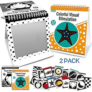 teytoy 2 Packs Tummy Time Mirror with Baby Black and White Book Boys Girls, High Contrast Flash Card Baby Toys, Baby…
