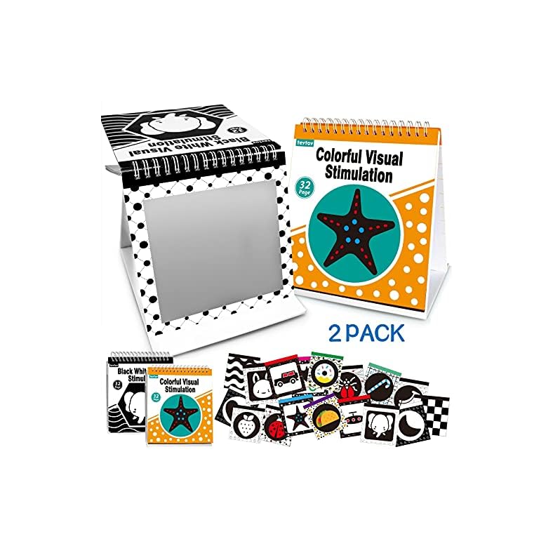 teytoy 2 Packs Tummy Time Mirror with Baby Black and White Book Boys Girls, High Contrast Flash Card Baby Toys, Baby…