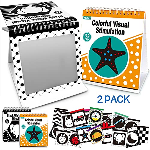 teytoy 2 Packs Tummy Time Mirror with Baby Black and White Book Boys Girls, High Contrast Flash Card Baby Toys, Baby…