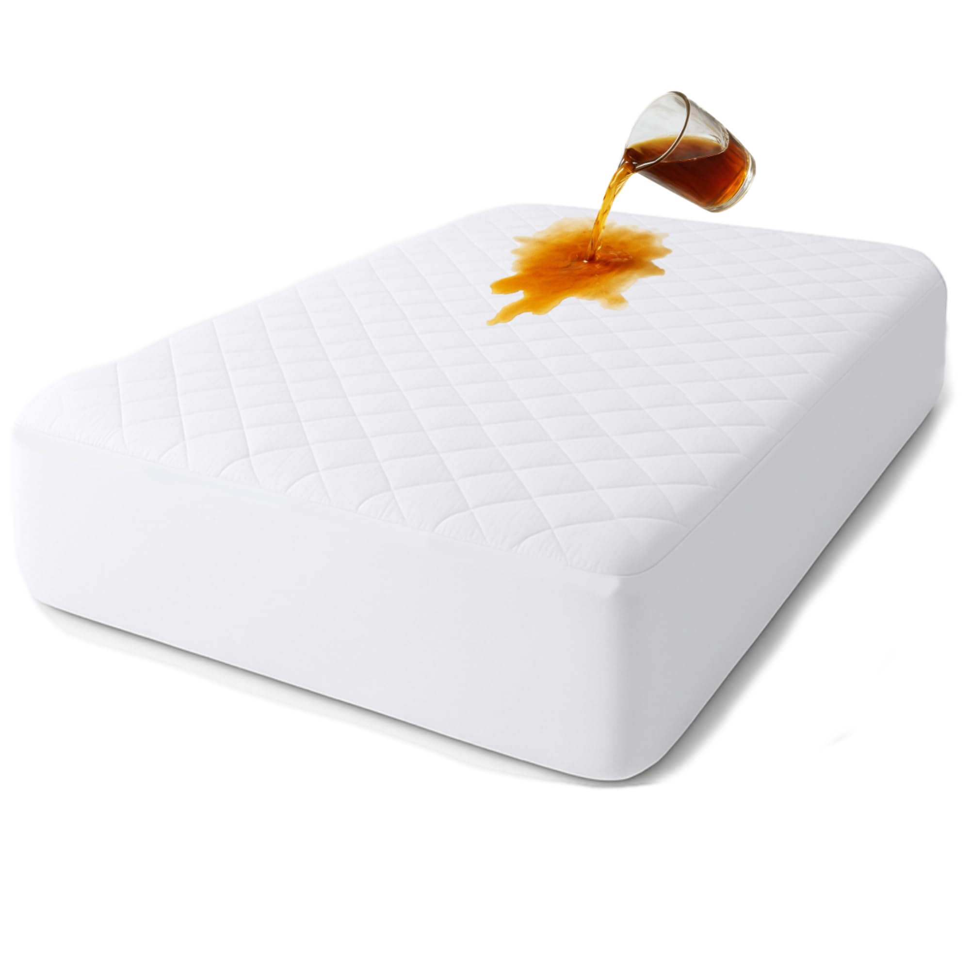 FETPAR Cotton Mattress Protector, Quilted, Waterproof, Anti-Mite, Soft, Breathable, Hypoallergenic, White, 90 x 190-200 + (25-30) cm, Fits 190-200cm x 25-30cm Mattresses, Adult