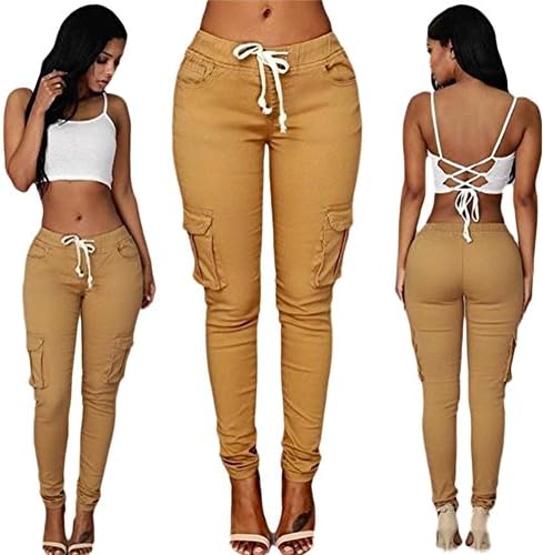 SUNTTON Women's Solid Color Stretch Drawstring Casual Skinny Pants Legging