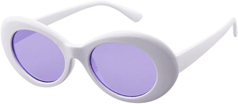 Retro Vintage Clout Goggles Rapper Oval Shades Rimmed Glasses UV400 Unisex Sunglasses (White Purple)