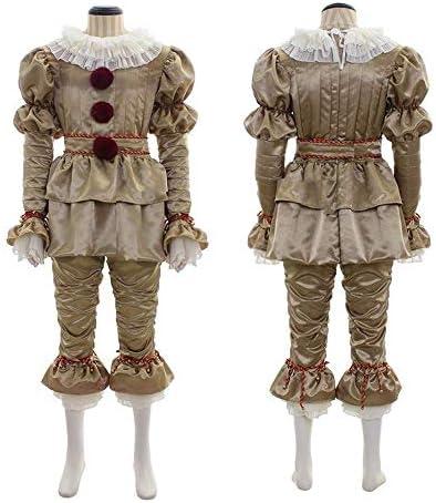 Joker Pennywise Cosplay Costume Mask Stephen King Horror Clown Halloween Party 2019 Deluxe Fancy Dress Costume Prop for Adult Kids,Men/XL-Gold