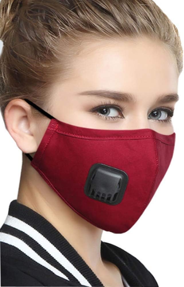 wecan 2pcs Face Mouth Masks with Breath Valve, 4 Layers PM2.5 Activated Carbon Filter Insert Balaclavas for Cycling Running, Anti Pollution Reusable Dust Mask Red Women