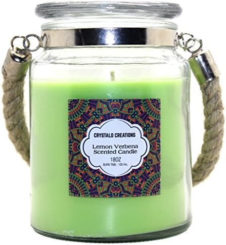 Crystalo Creations Lemon Verbena Scented Candle with Rope Handle, 18 Ounce