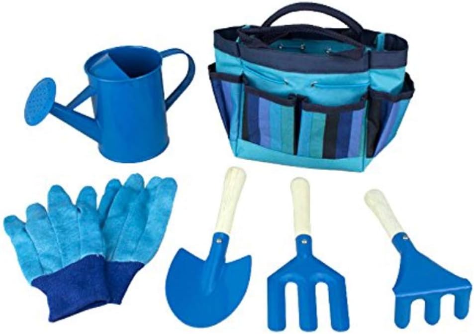 BABOOM BABOOM Kids Gardening Sets Includes Child Friendly Garden Kit for Kids - Rake, Tote Bag, Watering Can, Shovel and Trowel - Pink Kids Garden Tools or Blue Kids Gardening Set