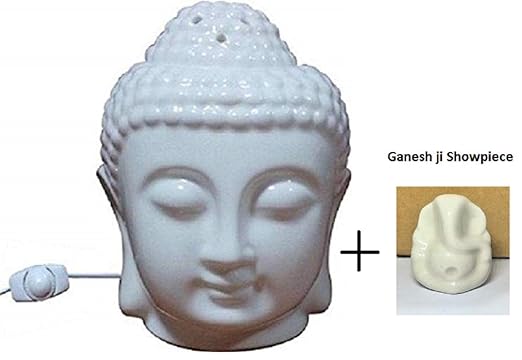 Lyallpur Stores Ceramic Electric Calm Buddha Diffuser With Handmade Oil Burner Shiny -White & 10 ml Fragrance Oil
