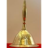 Indian Consigners Hand Bell Loud Brass Call Bells 3 Inches Altar Pendulam Use (Triple Moon Pentagram)