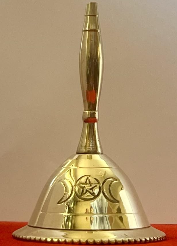 Indian Consigners Hand Bell Loud Brass Call Bells 3 inches Altar Pendulum Use (Triple Moon Pentagram)
