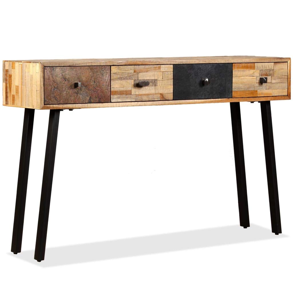 vidaXL Vintage-Style Console Table in Solid Reclaimed Teak with Four Storage Drawers| 120x30x76 cm Multicolor| Homely & Industrial Décor Piece