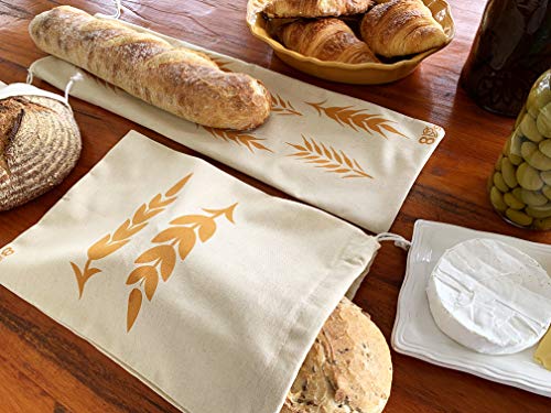 Linen Bread Bags for Artisan Homemade Bread - Reusable Food Storage - Baguette, Sandwich, and Boule Loaf Size Drawstring Bread Bag - Set of 3