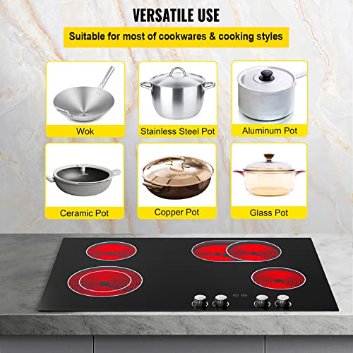 VEVOR Built in Electric Stove Top, 30 inch 4 Burners, 220V Ceramic Glass Radiant Cooktop with