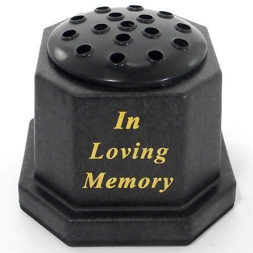 Memorial Square Grave Vase Black Gold In loving Memory