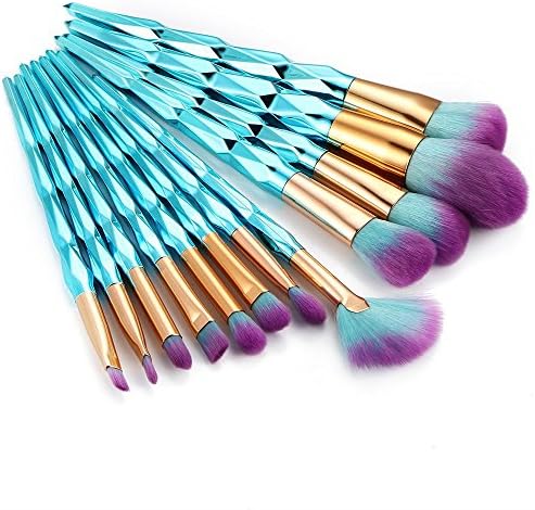 AprFairy 12pcs Makeup Brush Set Blue Diamond Shaped Handle Professional Kabuki Brushes Foundation Blending Blush Face Eye Lip Cosmetics Beauty Tools