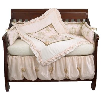 Lollipops and Roses Pink & Tan 4 Piece Shabby Chic Crib Bedding